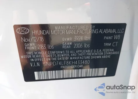 2019 Hyundai Elantra Se из США, поврежденный, VIN 5NPD74LF8KH433480